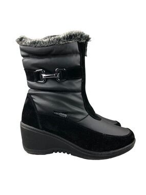 Aquatherm by Santana Canada Wynter Wedge Black Waterproof Faux Fur Boots, SZ 10